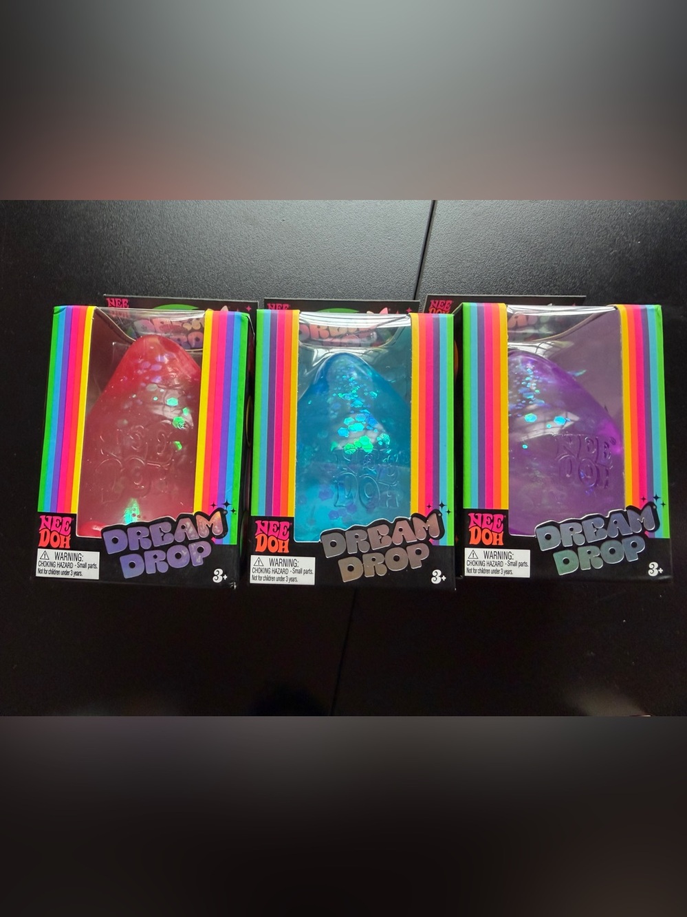 Lot 3 New Nee Doh Dream Drop Smooth Pink Blue Purple Glitter Squeeze Schylling